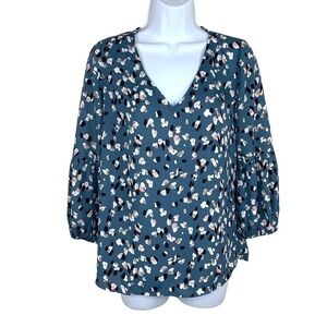 Collective Concepts Blue Floral V Neck Blouse Cottage Extra Small XS